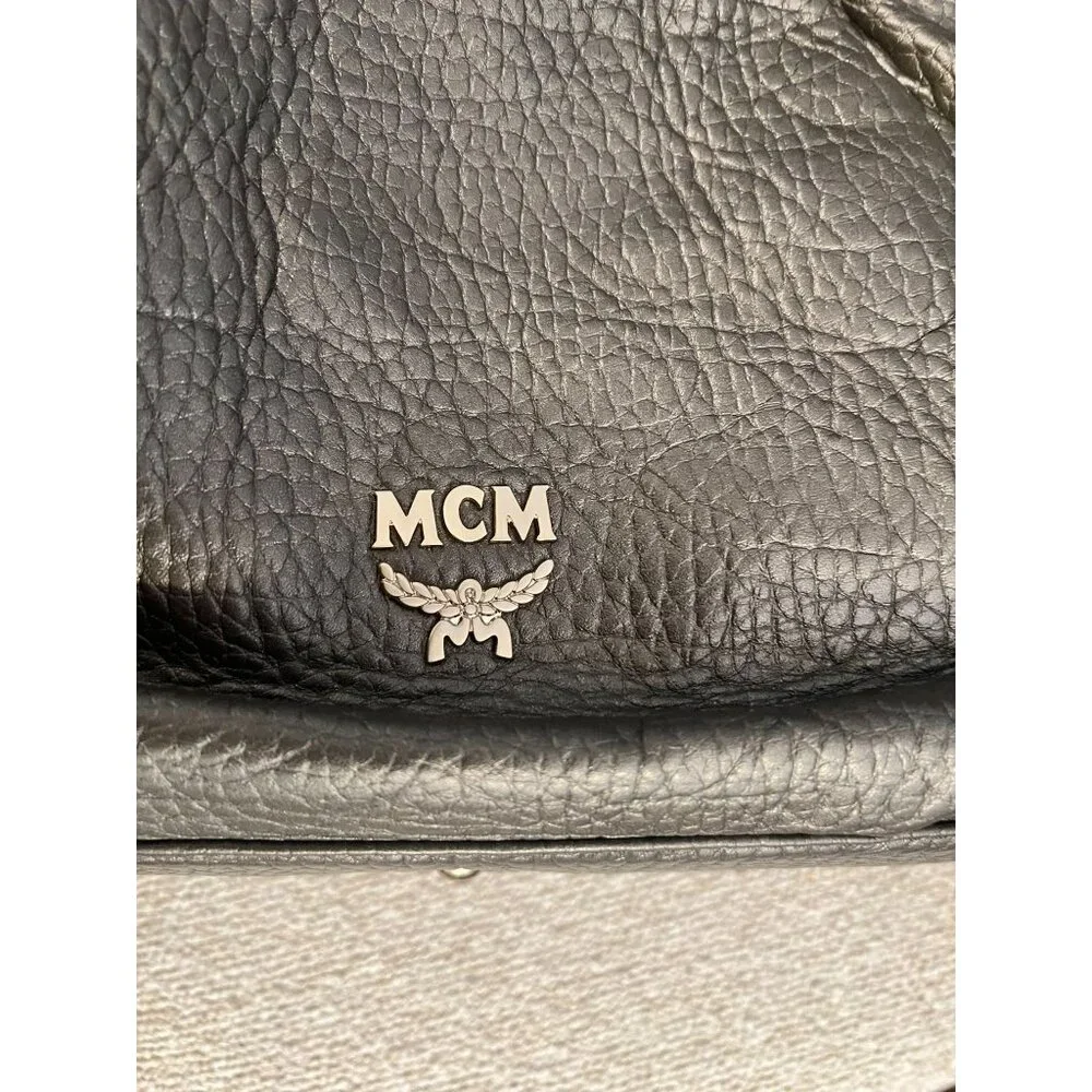 MCM Pebbled Leather Gray Satchel Bag